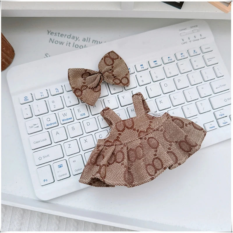 EZ For 17cm Labubu Mini Doll Clothes Outfit Four-leaf Flowers Hat Overalls Clothes Loafer Shoes Doll Accessories Sitting Party
