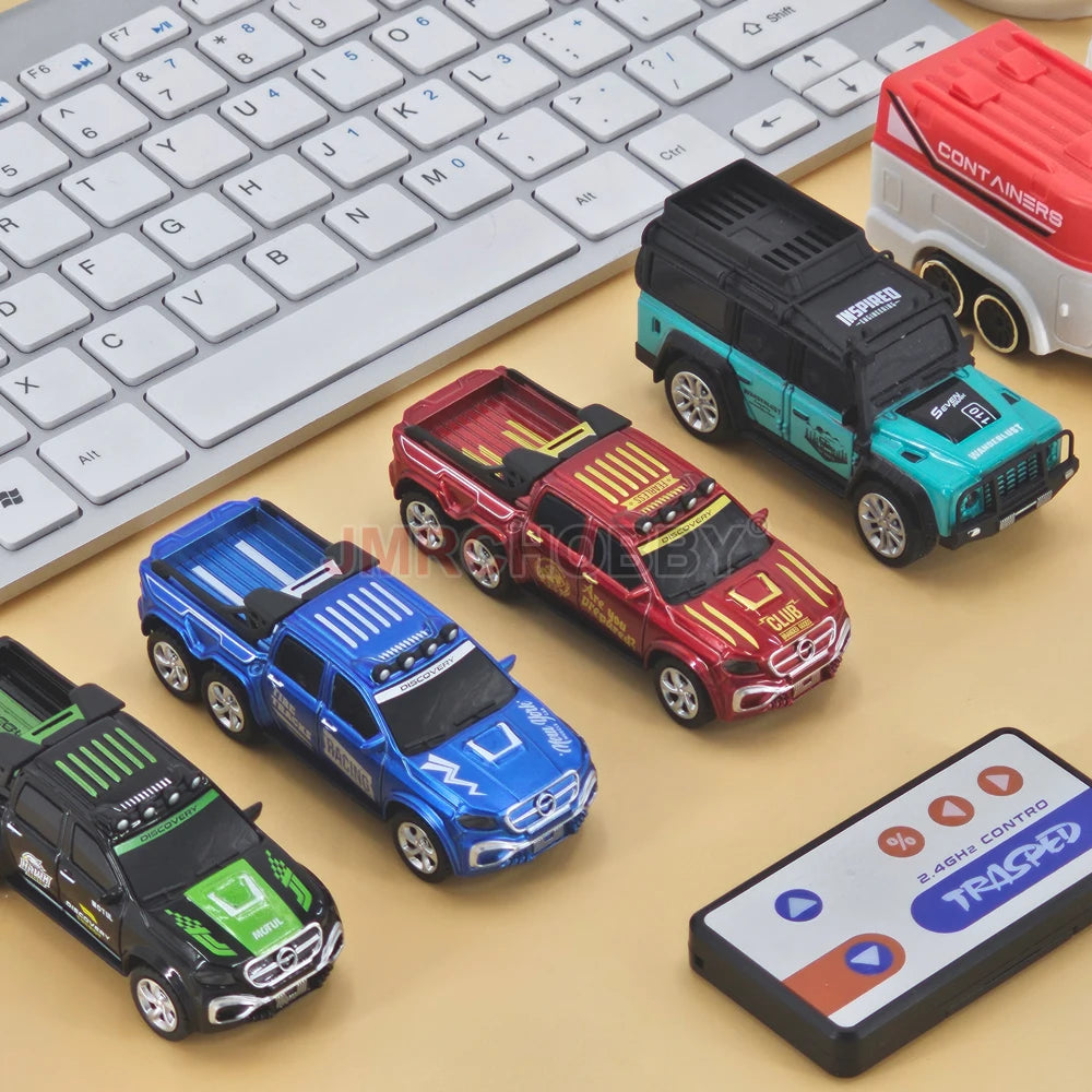 EZ 1:64 Metal Alloy Proportional Remote Control Vehicle Model 2.4GHz Mini Simulation RC Car With Trailer
