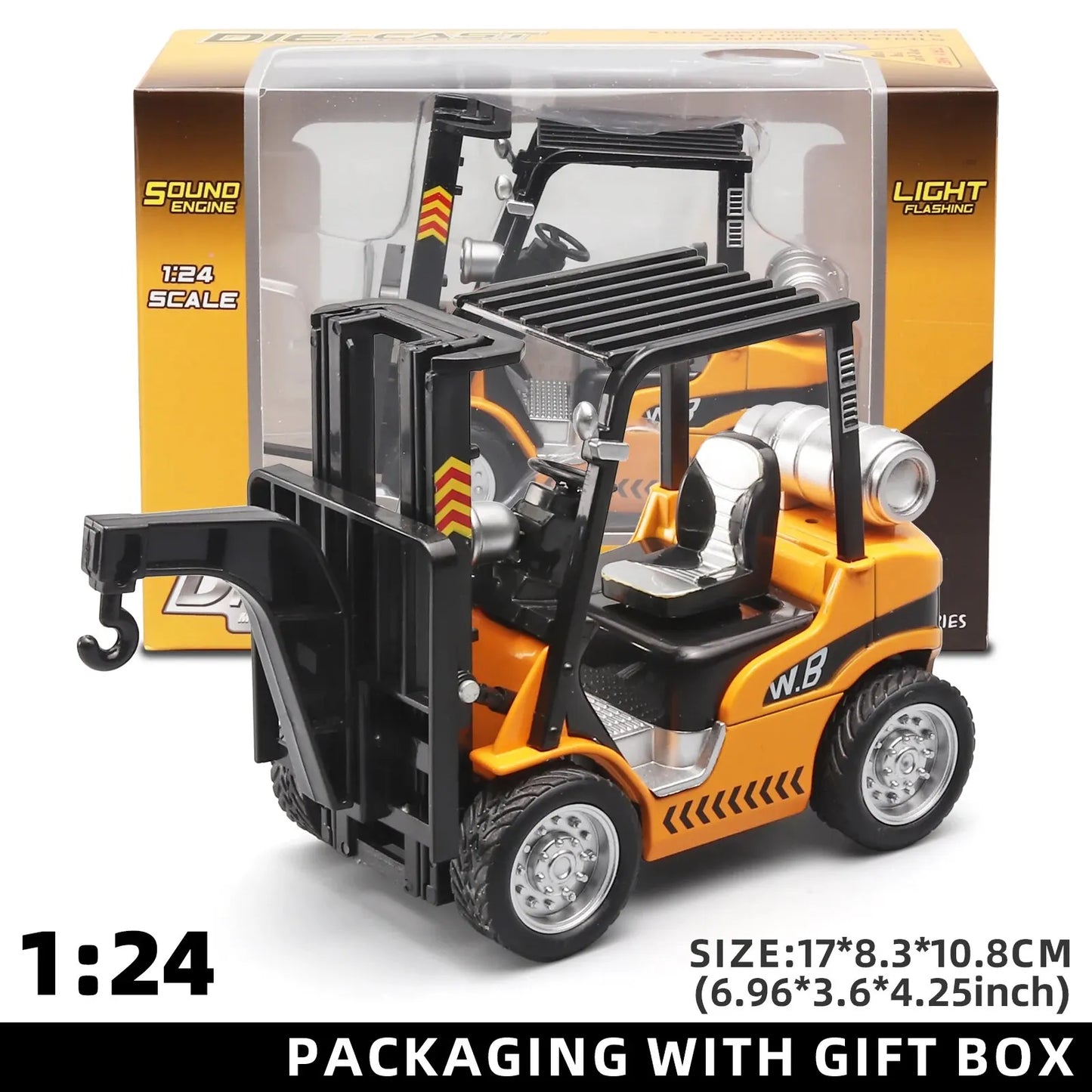 EZ 1:24 Scale Alloy Construction Forklift & Crane Toy Model with Retroactive Motion & Sound & Light Effects - Ideal for Kids' Play