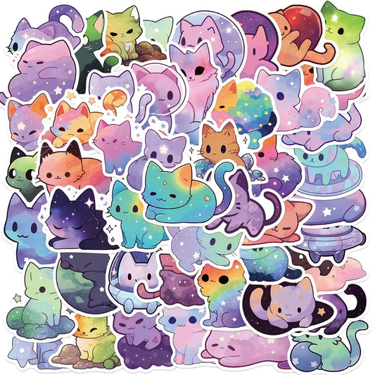 EZ 10/30/50PCS Cute Starry Sky Cat PVC Sticker Aesthetic Chidlren's Stationery Decoration Scrapbooking School Supplies for Kids