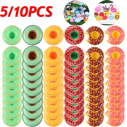 EZ 5/10PCS inflatable cup holder set tray, inflatable swimming pool drink holder floating coaster, summer swimming pool party.