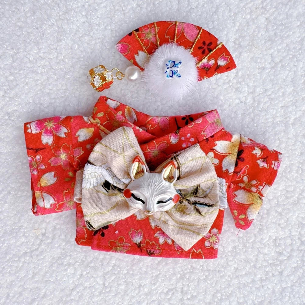 EZ Skull Panda Labubu Japanese Style Dress for 17cm Labubu Doll Outfit Koi Cherry Blossom Pattern Kimono Doll Suit Doll Clothes Set