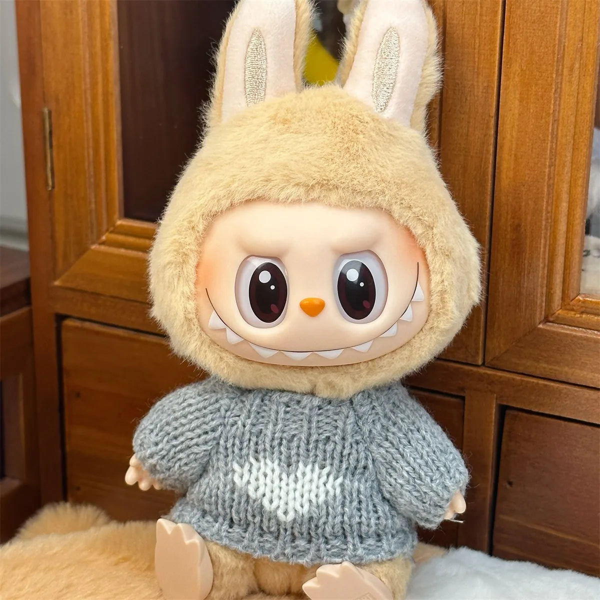 EZ Doll Clothes Ropa Labubu For 17cm Labubu V2 V1 Labubu Winter Sweater Strawberry Love Pattern Kid Toy Gift