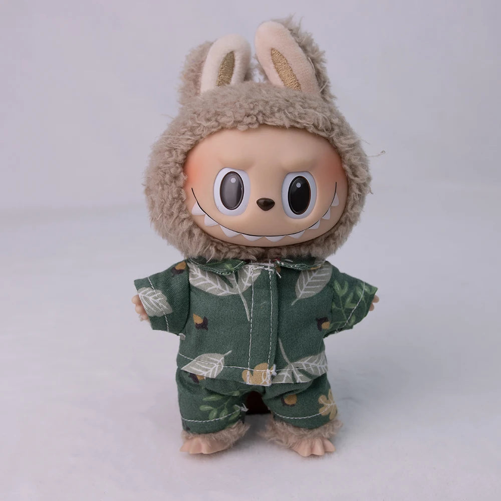 EZ Ropa Labubu Sitting Party Plush Pendant Baby Clothes Pure White Summer T-Shirt Set Striped Shirt & Shorts Set