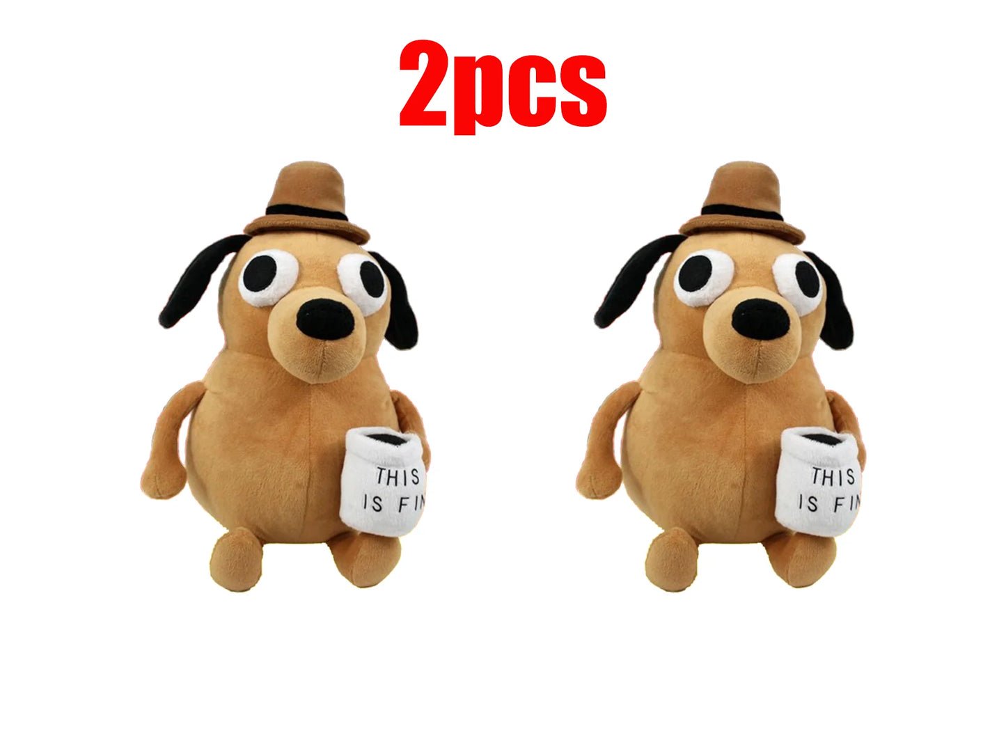 EZ 25cm This Is Fine Meme Coffee Dog Plush Toy Soft Stuffed Doll Stuffed Plush Animals Kids Toy Gift for Children Boy Birthday
