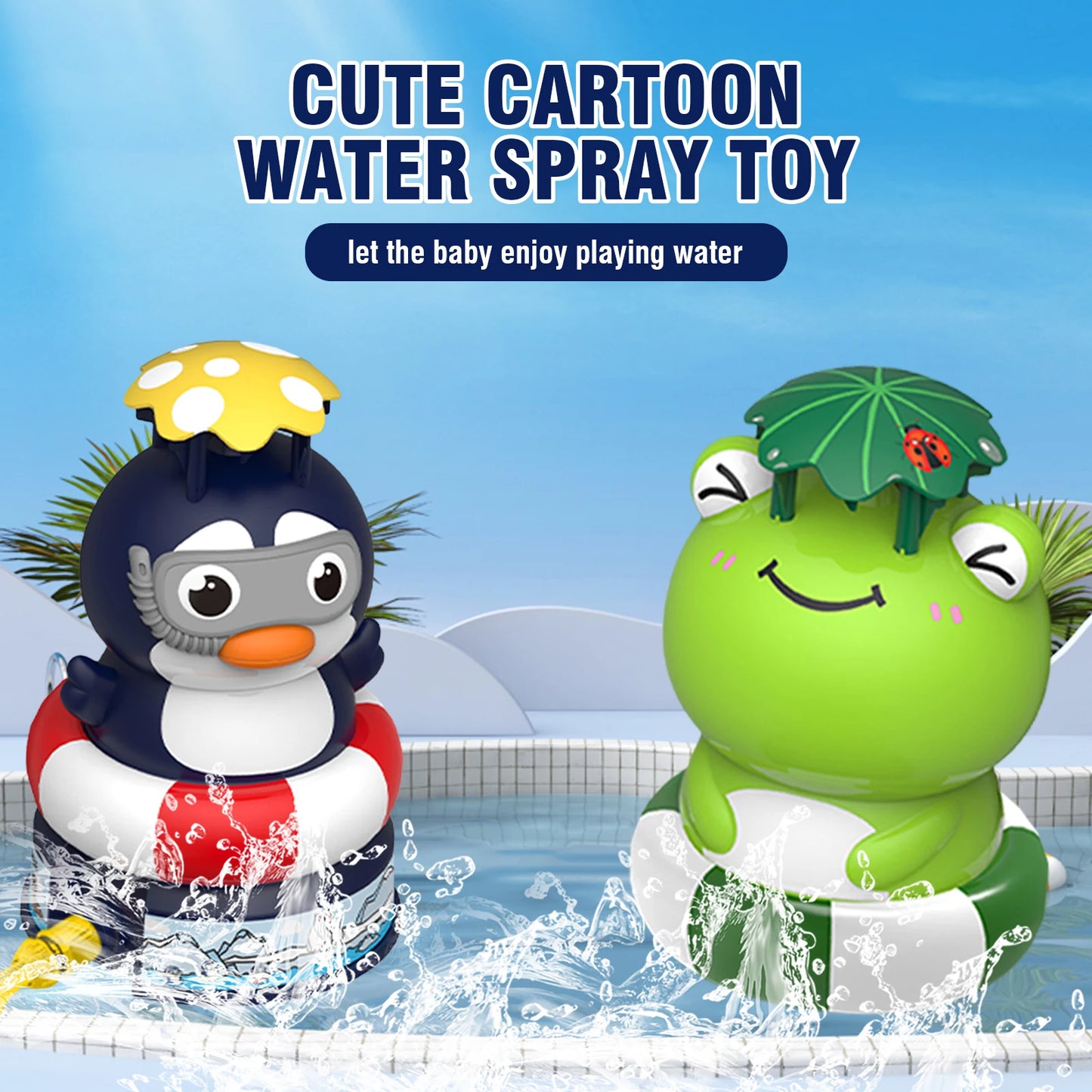 EZ outdoor Water Toy Baby Bath Toys Cartoon Frog Dinosaur Sprinkler Rotating Spray Garden Yard  Fun Games Toys for Kids boys girls