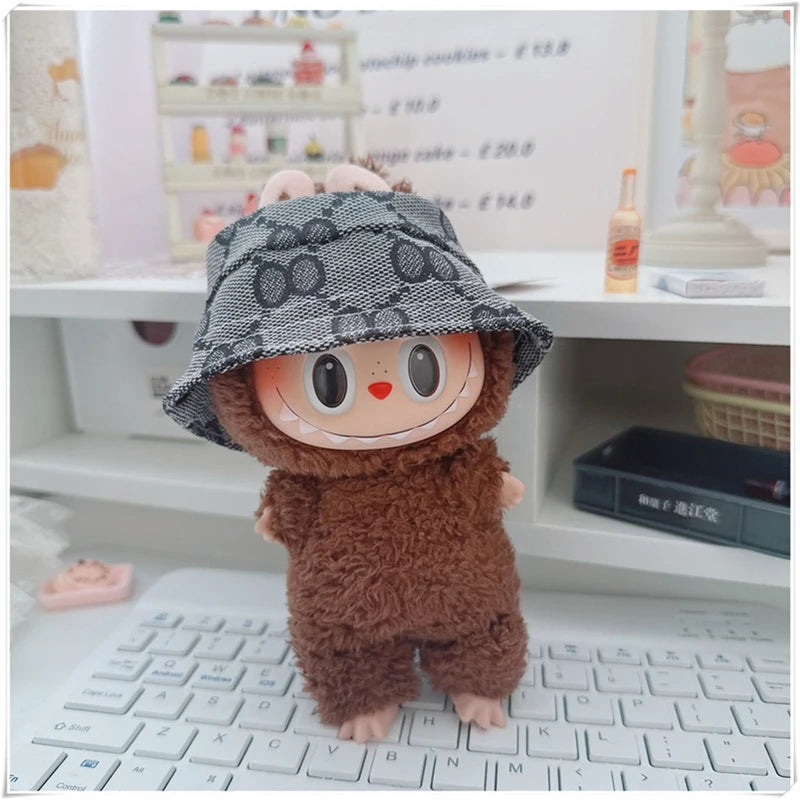 EZ For 17cm Labubu Mini Doll Clothes Outfit Four-leaf Flowers Hat Overalls Clothes Loafer Shoes Doll Accessories Sitting Party