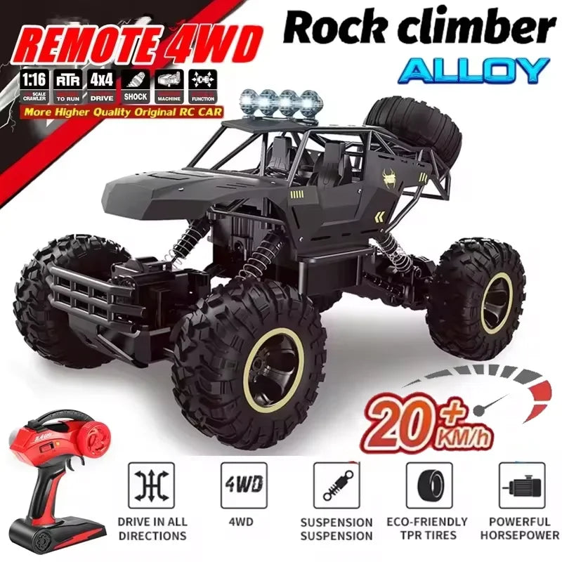 EZ 1:12/16 RC Car Remote Control Car Off Road Truck Metal Shell LED Headlights Offroad Monster 4WD All Terrain RC Truck Toy for Kid