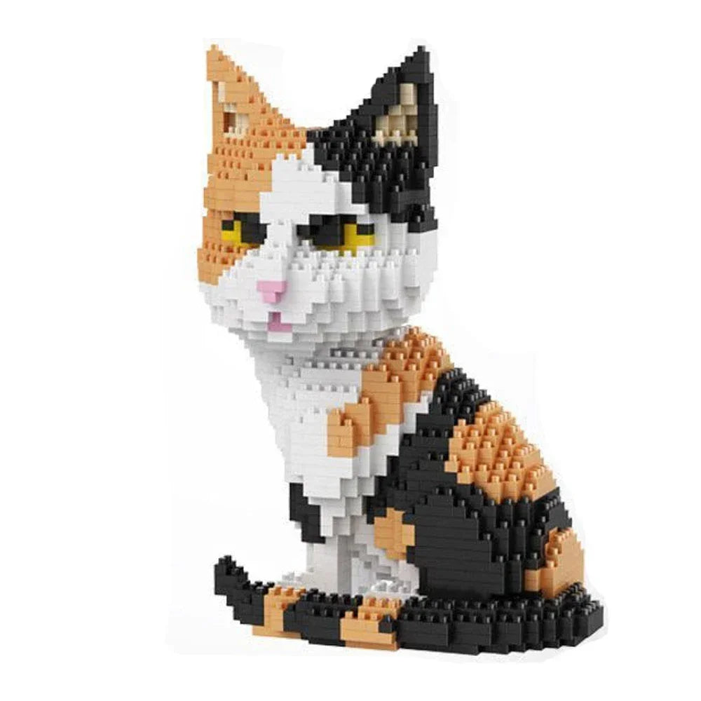 EZ Knew Built Four styles of expressive micro particle mini cat building blocks, orange and cow models, favored by pet enthusiasts