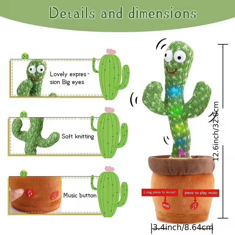EZ Dancing Talking Cactus Toy Babies Kids Toddlers Interactive Singing Mimicking Recording Repeating Gift Boy Girl Educational Play
