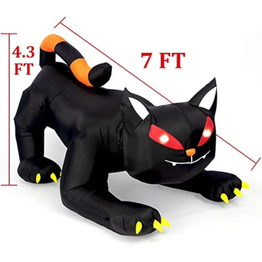 EZ Halloween Inflatable 1.8m Black Cat Toy Shakes Head Ghost LED Lights Indoor Outdoor Yard Airblown Decoration Fun Party Display