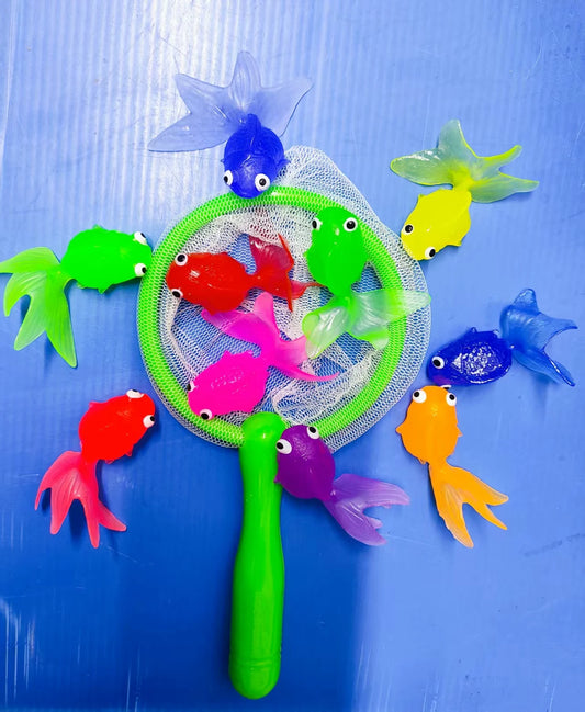 EZ Children's Water Toy Soft Rubber Marine Life Buoy Goldfish Net Fishing Model Swimming Bathtub Holiday Gift