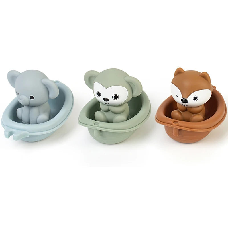 EZ Baby Bath Toys Stacking Bath Boat Toy Silicone Adorable Animal Finger Puppets for Children Interactive Floating Squeeze Toy Gift