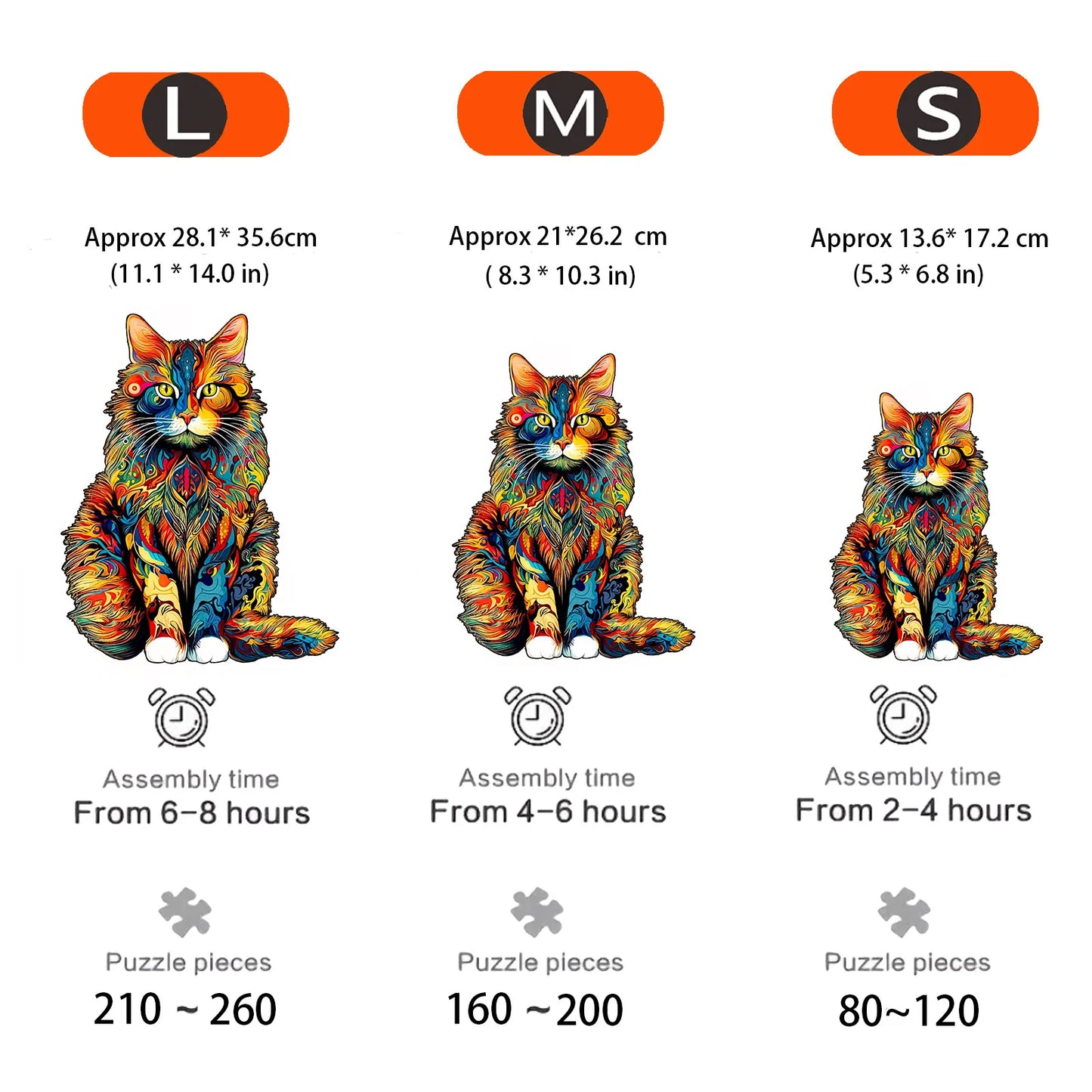 EZ unique Cat Pattern Wooden Puzzle,Irregular Animal Shapes,  Leisure toys, The Gift for Halloween, Christmas, Birthday.
