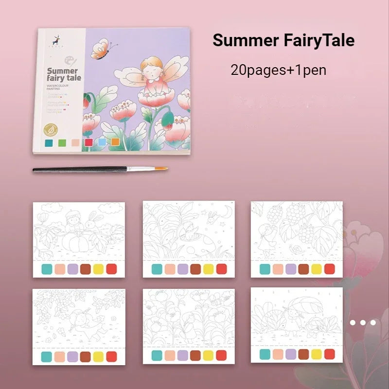 EZ 20Sheets Creative Watercolor Painting Book for Kids Fairy Tale Animal Flowers Gouache Graffiti Drawing Picture Children DIY Toys
