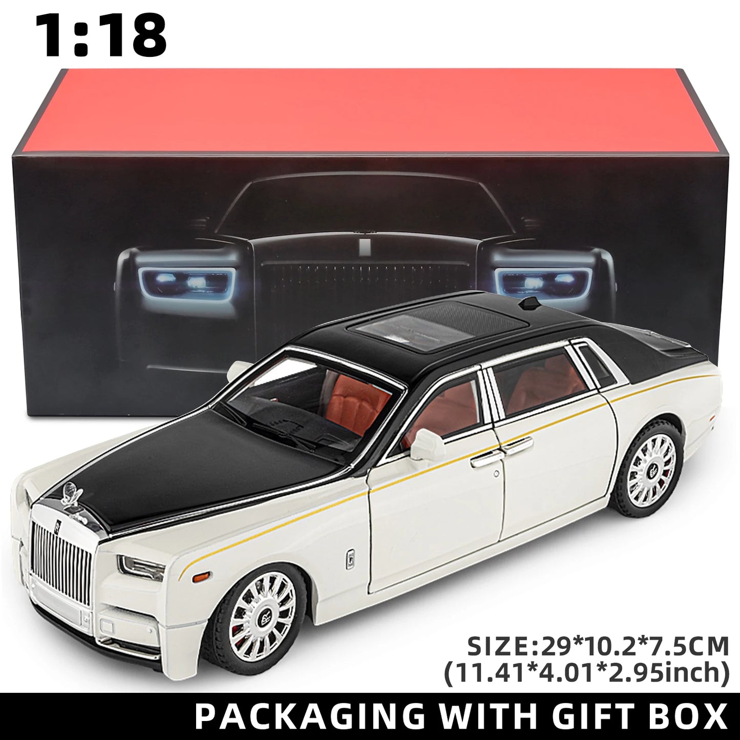 EZ 1:18 Rolls-Royce Phantom Model Car, Zinc Alloy Pull Back Toy Diecast Car with Sound and Light, Realistic Modeling Model Toy111