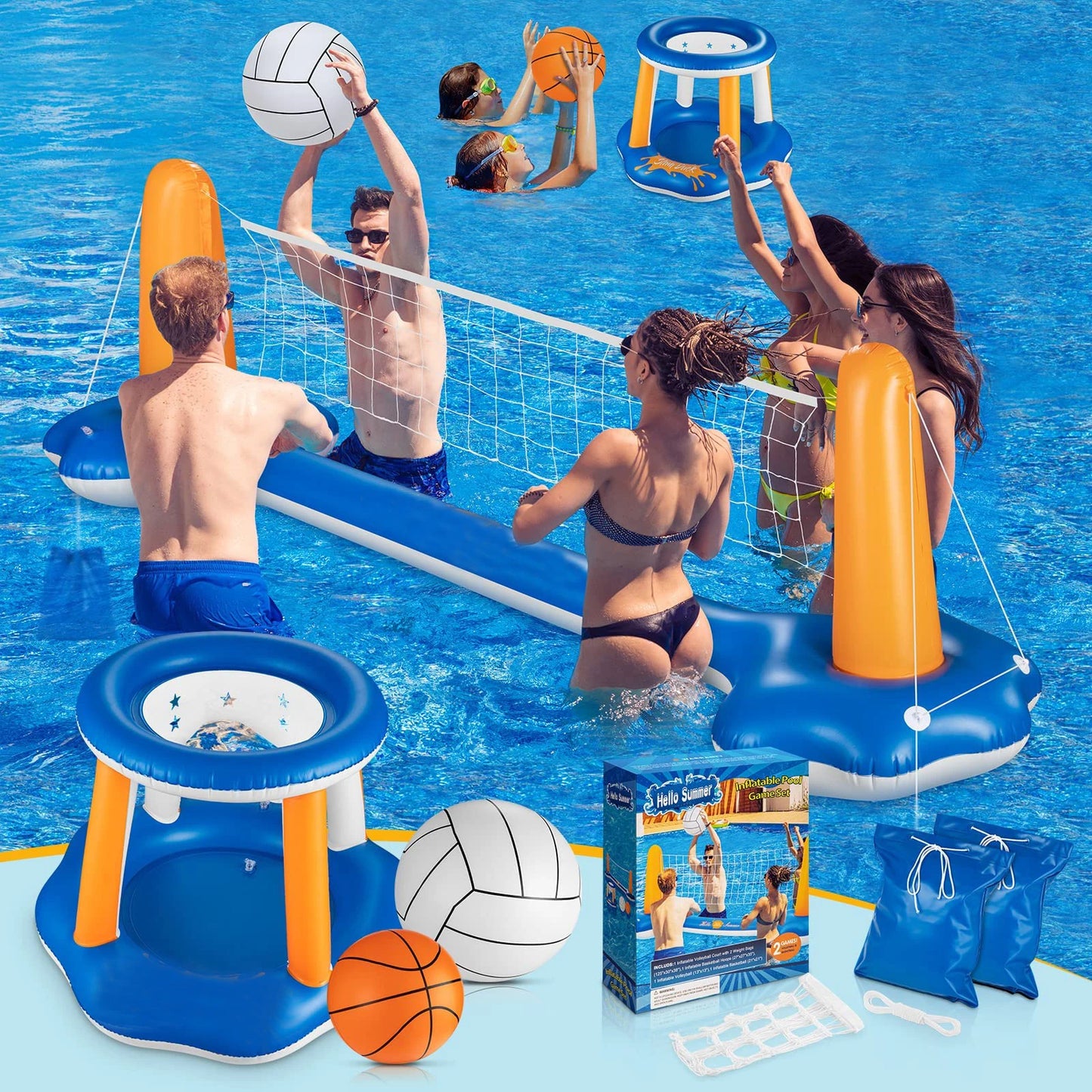 EZ Adult Water Entertainment Inflatable Volleyball Stand-Inflatable Basketball Stand-Suitable for Summer Swimming Pool Water Event Party