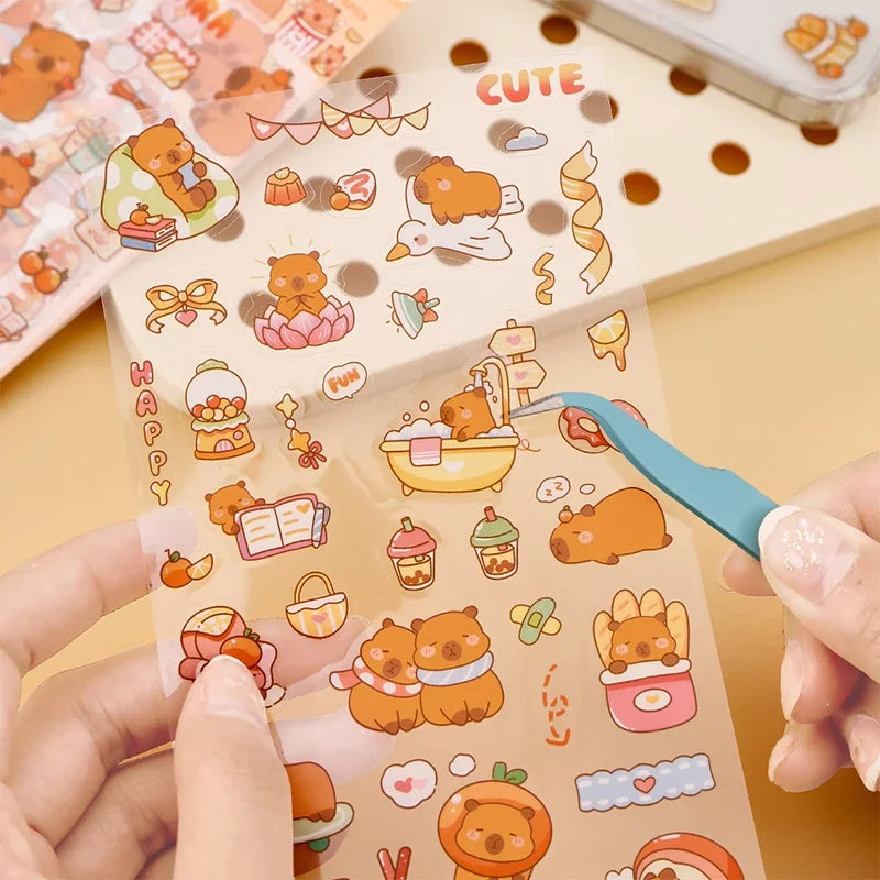 EZ 6PCs Kawaii Capybara Stickers Cartoon Stickers for DIY Hand Account Album Diary Decoration Stickers Aesthetic Stationery Gifts