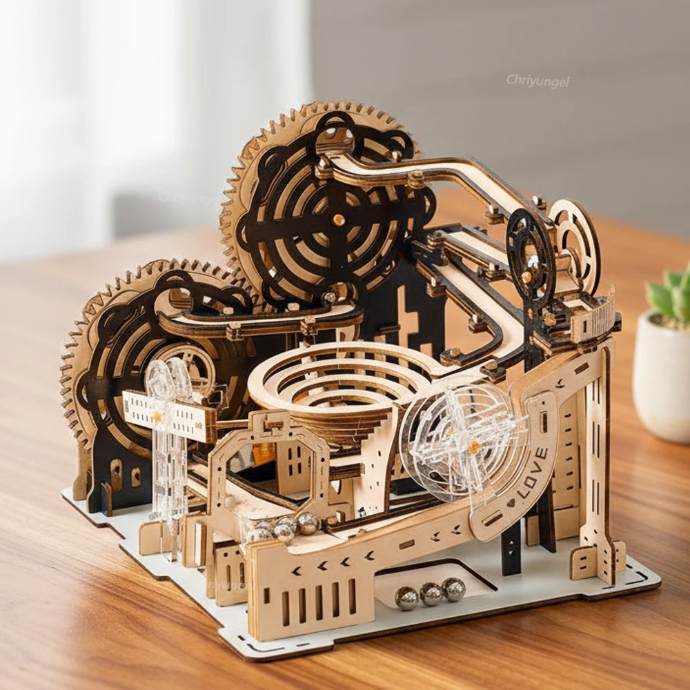 EZ 3D Wooden Puzzle Building Model Kit Electric Motorized Marble Run STEM Educational Construction Toys for Kids Adults Gifts