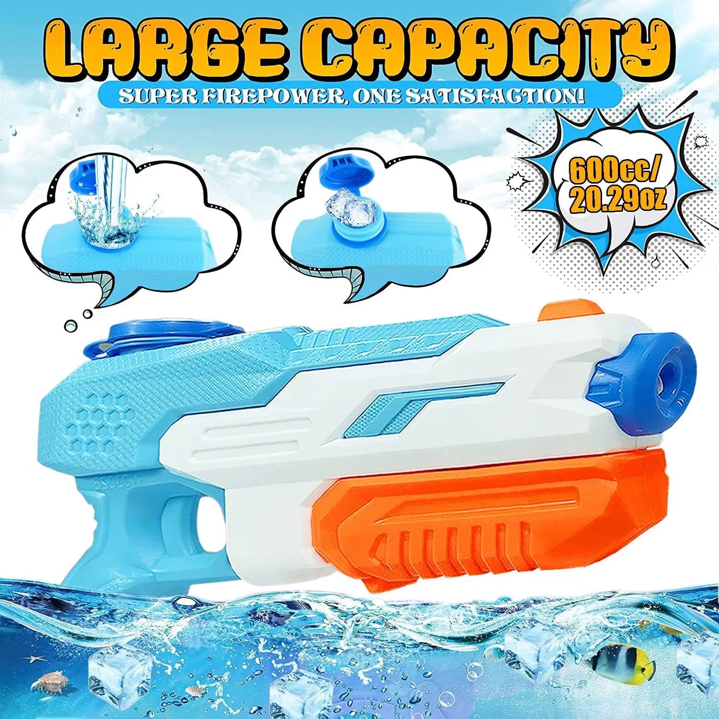 EZ Water Guns Summer Soaker Squirt Guns 600CC for kids Boys Girls Adults Outdoor Toy for Swimming Pool Yard Lawn Beach