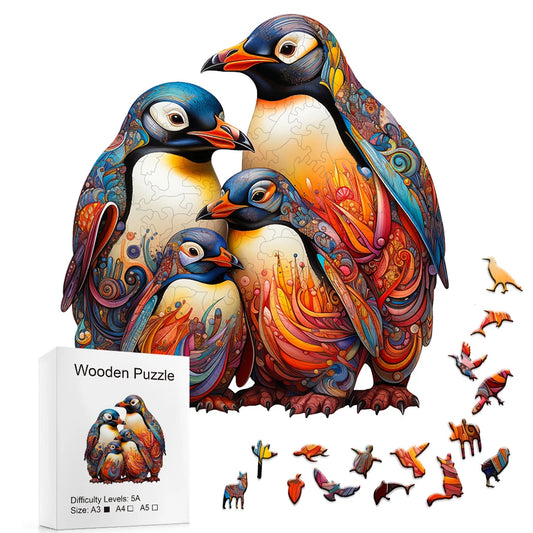 EZ Wooden Puzzle Penguin Exquisite Gift Box with Irregular Shaped Animal Puzzle Gifts for Family Interaction and Adult StressRelief