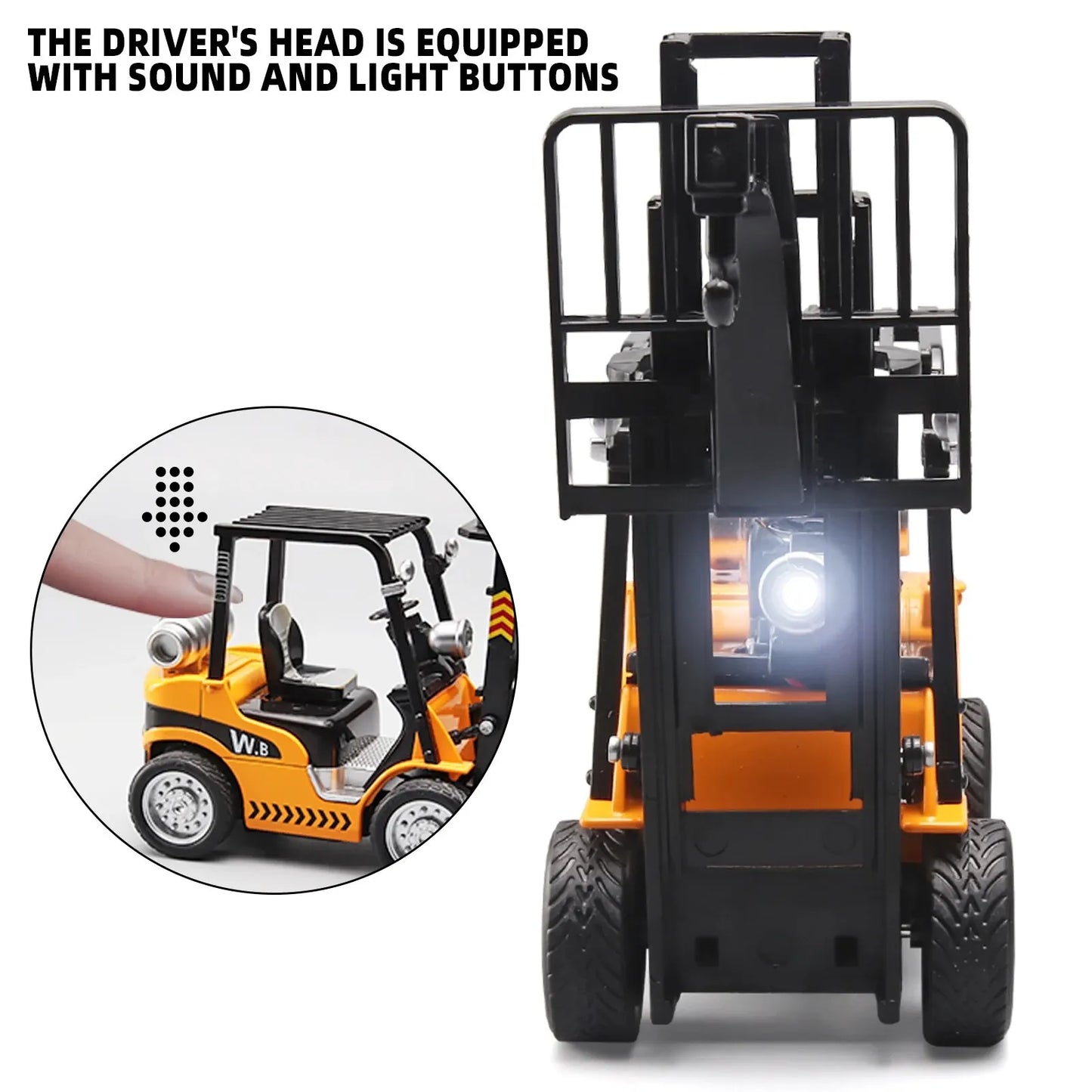 EZ 1:24 Scale Alloy Construction Forklift & Crane Toy Model with Retroactive Motion & Sound & Light Effects - Ideal for Kids' Play