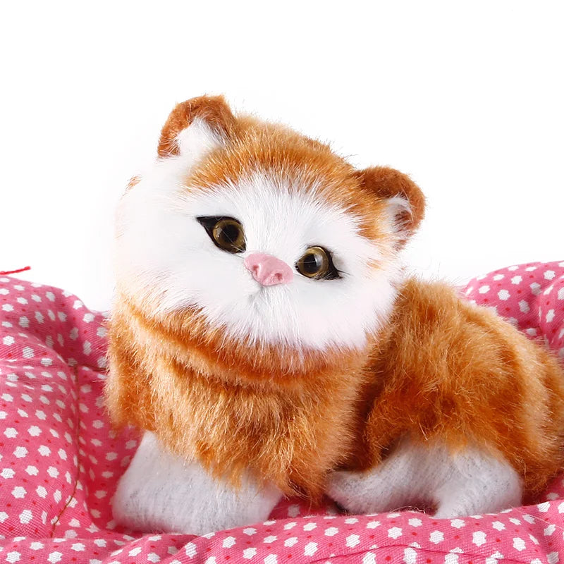 EZ Brand New Simulation Animal Doll Plush Sleeping Cats Toy With Cushion Can Speak Out with Sound Kids Gift Stuffed Desk Ornament