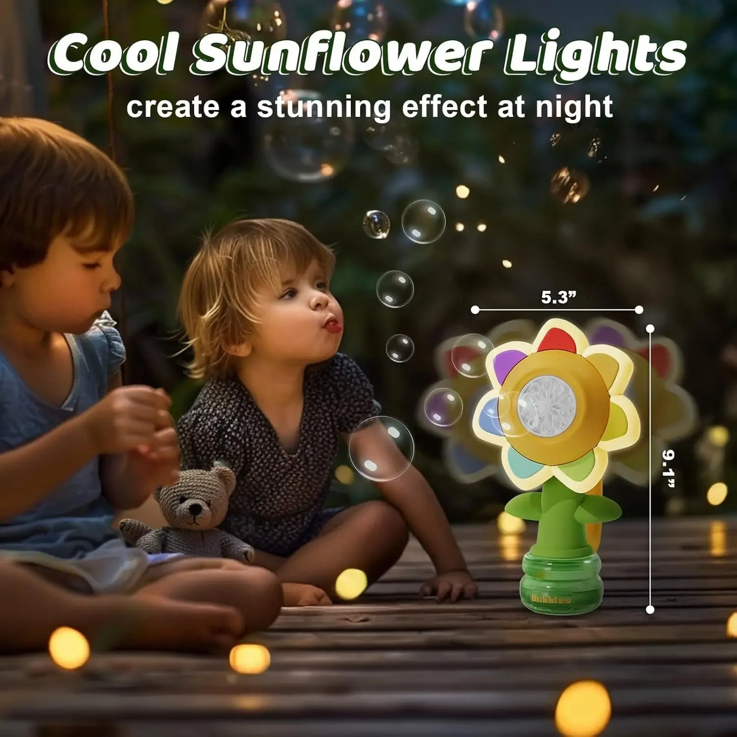 EZ 3-speed Adjustment Sunflower Bubble Machine Adjustment Automatic Portable Blowing Bubble Bath Toy Night Light Birthday Party