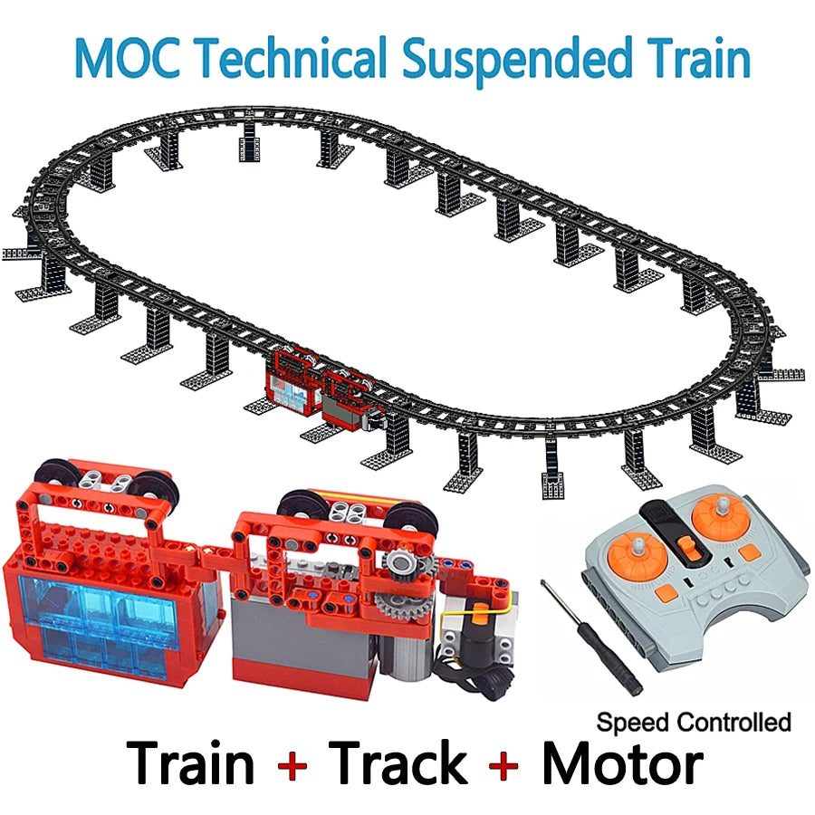 EZ Tracks City RC Technical Suspended Train Model MOC Building Blocks with PF Kit Plastic Monorail Creative Assembly Bricks Kid Toy