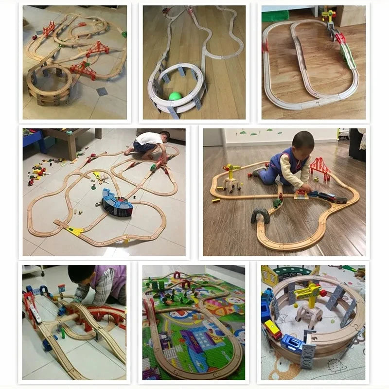 EZ NEW Wooden Train Track Accessories Toys Train Railway Compatible with All Brands Trains Ring Track Circular Orbit Assemble Gifts