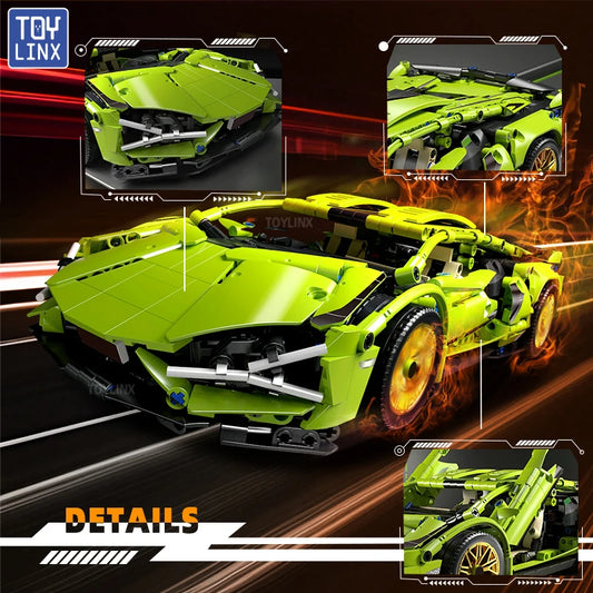 EZ ToylinX 1:14 Building Blocks Car MOC City Speed Car Luxury Auto Racing Vehicle with Super Racers Bricks Toys for Children Gift