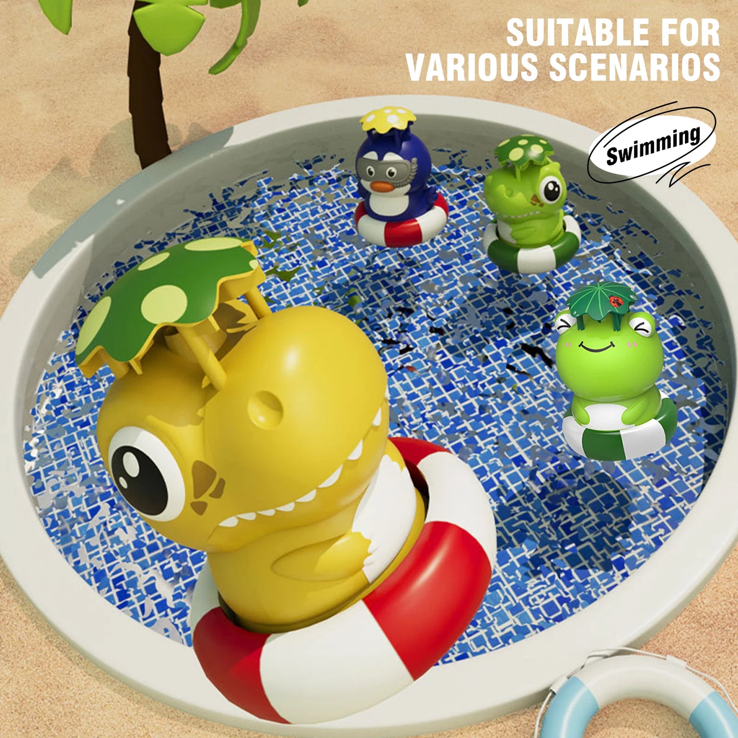 EZ outdoor Water Toy Baby Bath Toys Cartoon Frog Dinosaur Sprinkler Rotating Spray Garden Yard  Fun Games Toys for Kids boys girls