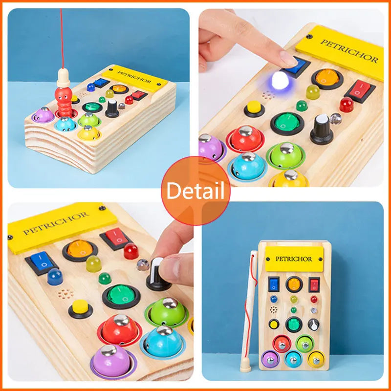 EZ Montessori Busy Board Sensory Toys Wooden With LED Light Switch Control Board Travel Activities Children Games For 2-4 Years Old