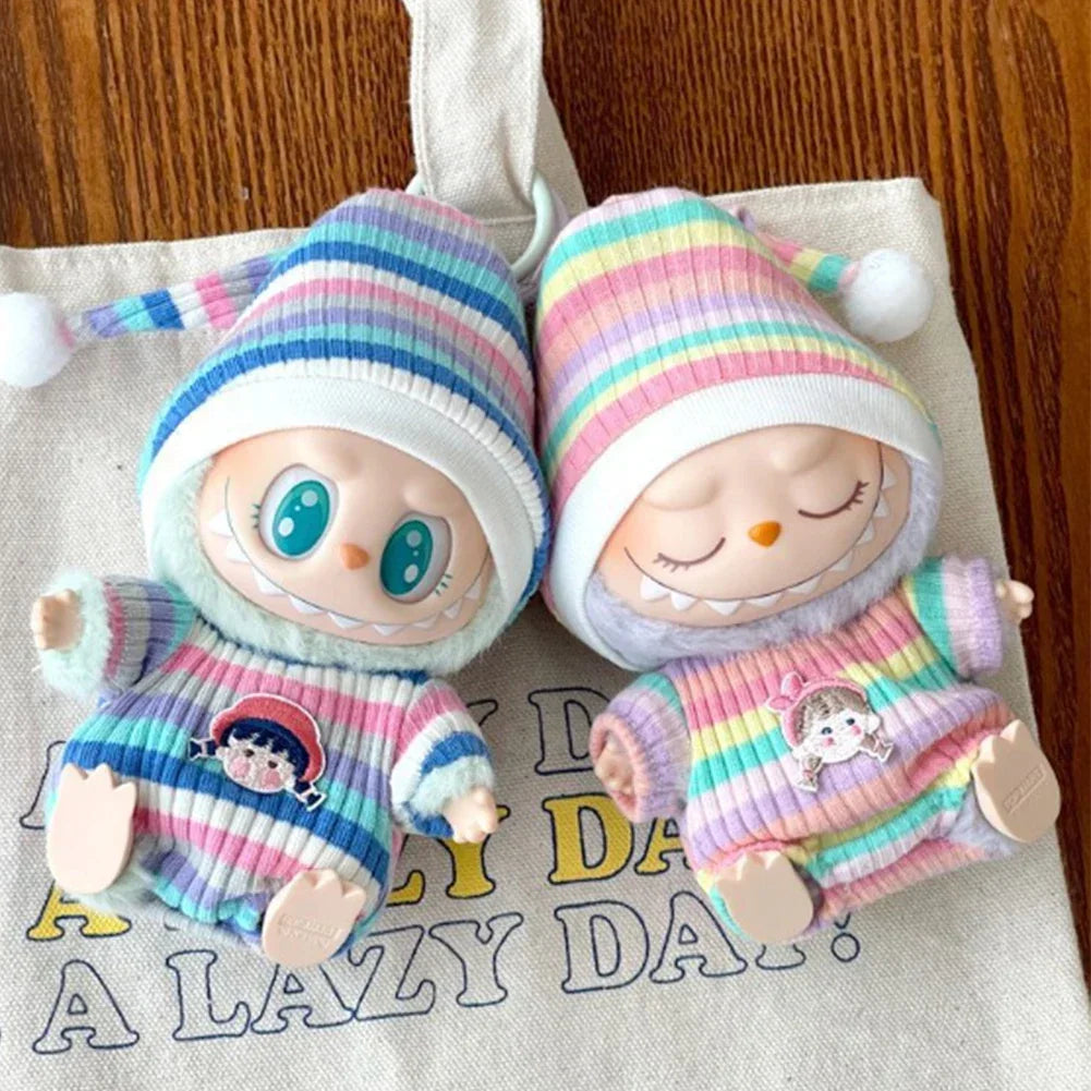 EZ 17cm Mini Doll'S Clothes Outfit Accessories for Labubu Sitting Party V1 V2 Autumn Onesie Hat Set Accessories