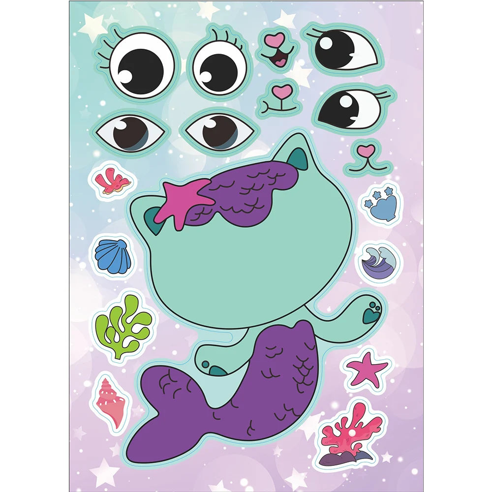 EZ 6/12Sheets Gabby's Dollhouse Make A Face Puzzle Stickers Kids Make Your Own DIY Game Children Cartoon Jigsaw Education Toys Gift