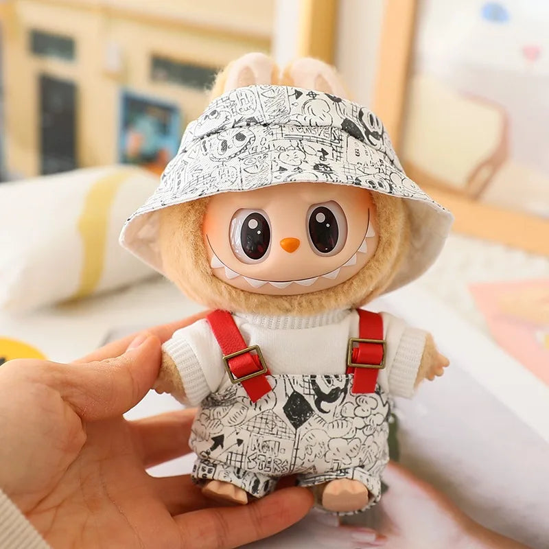 EZ For 1st 2nd 3rd Gen 17cm Labubu Tendencia Clothes Pendant Sitting Party Graffiti Strap Pants Hat Labubu Clothes