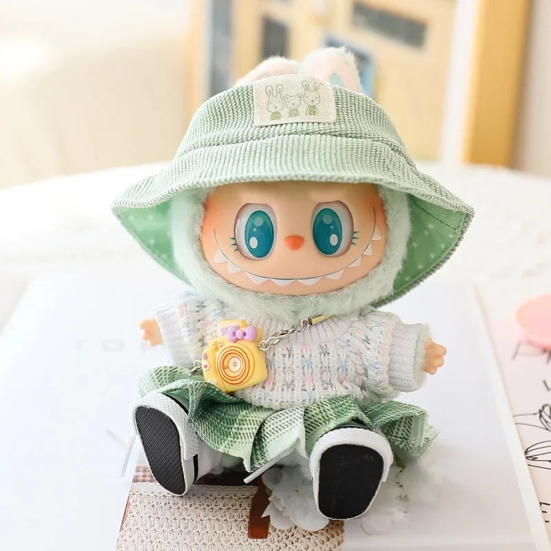 EZ Labubu Doll Clothes Set for V1/V2 Dolls Macaron JK Pleated Skirt with Camera and Shoes