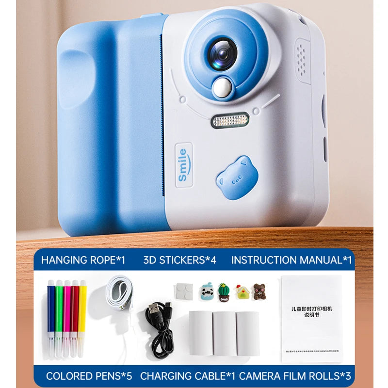 EZ 32G Instant Printing Camera Photography Portable Thermal Digital Kids Toys Girl Recorder 1080P Video Doodles 2.8in Birthday Gift