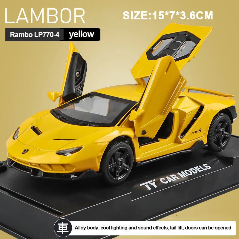 EZ 1/32 Cars Toys Auto To Scale Lambor LP770 Diecast Model Cars Alloy Autos Toys Gift for Boys Pull Back Light Music Kids Car