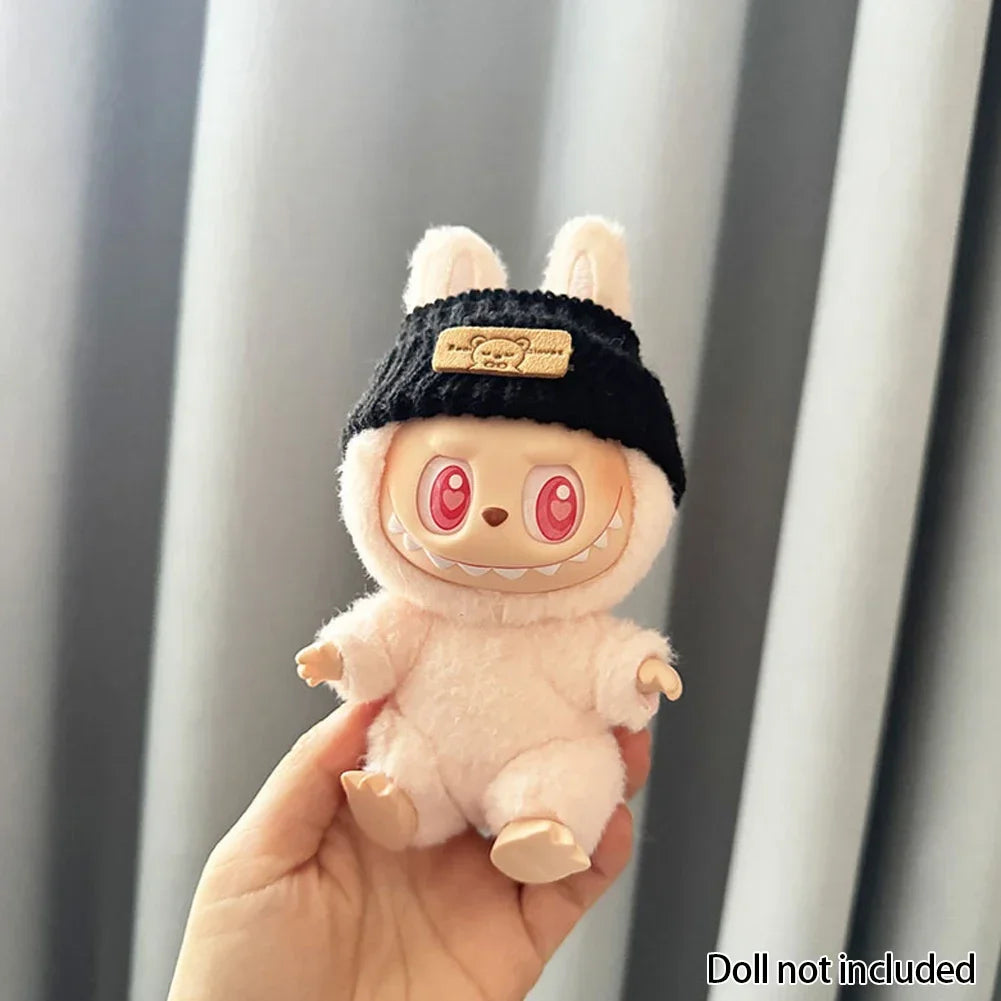 EZ For 15-17 cm v1v2 Labubu Clothes outfit Labubu Sitting Party Bear Label Scarf Hat Bag Dolls Accessories Cute Decoration