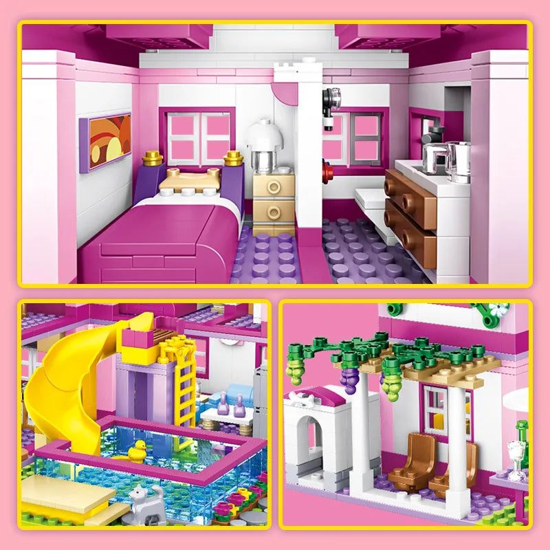 EZ ZKZC 1018pcs City 1 Change 3 Summer Double-storey Villa House Building Blocks Friends Garden Flower Figures Bricks Toys Girls