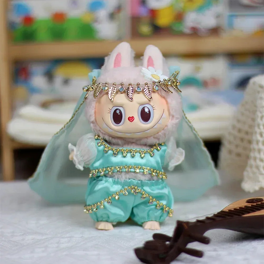 EZ For labubu Cool leather Jacket Dress Fashion Mini Plush Doll Clothes Outfit Accessories for Labubu Idol Skirt Clothing Gift