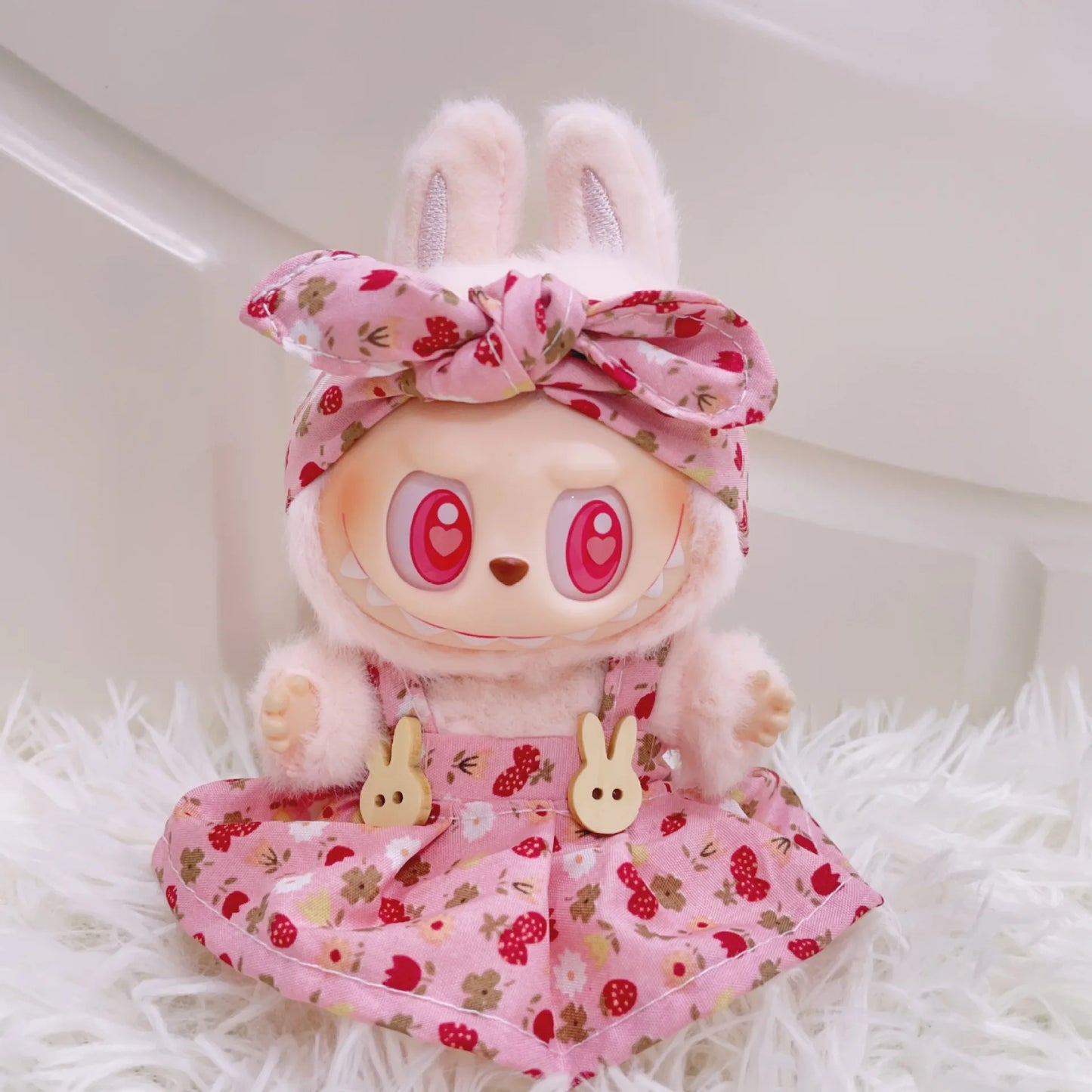 EZ 15/17cm Vinyl Plush Doll Clothes Labubu Pendant Lucky Purple Bow Dress Labubu V1/V2/V3 Clothes Accessories