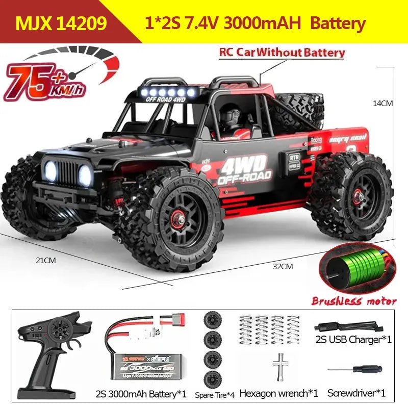 EZ MJX 14209 14210 1：14 4WD RC Car Off-road Racing High Speed Brushless 2.4G Remote Control Cars RC Truck 75km/H Truck Electric Toy