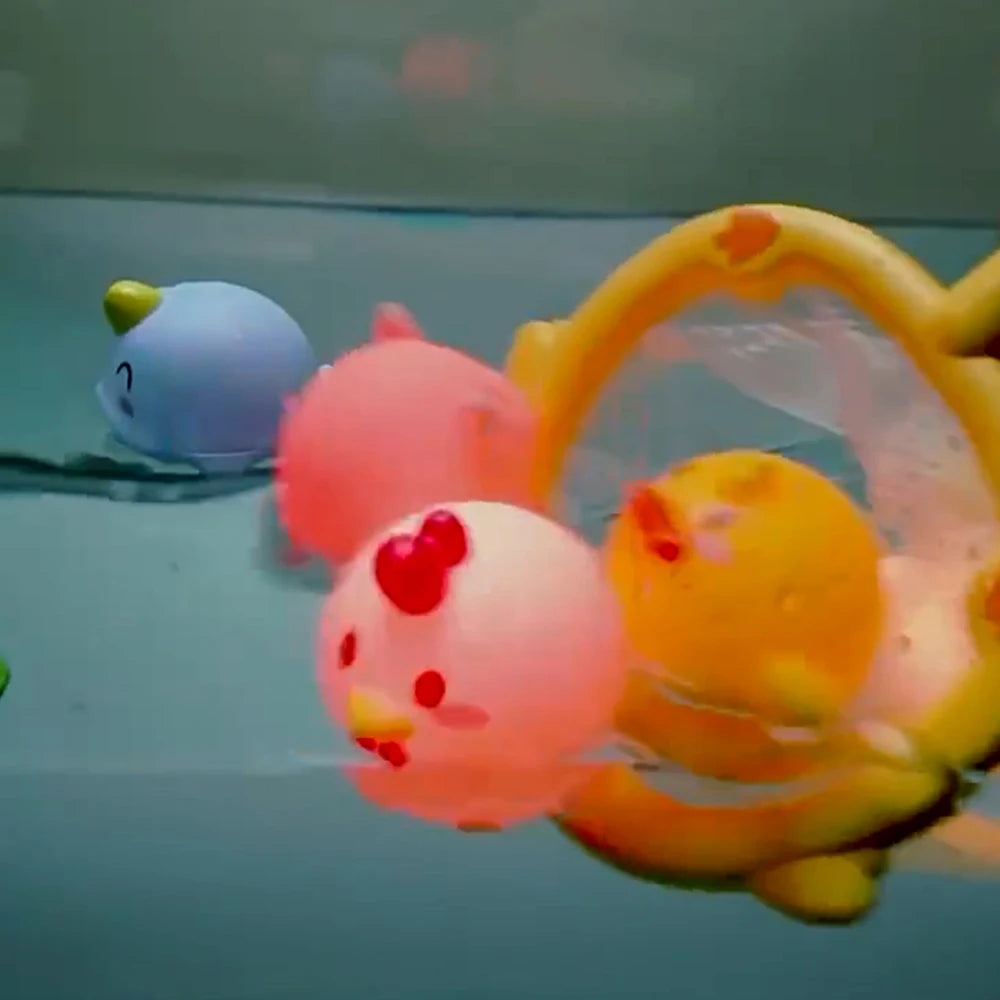 EZ Baby Cute Animals Bath Toy LED Light Up Toys Swimming Water Soft Rubber Float Induction Luminous Duck for Kids Play Funny Gifts