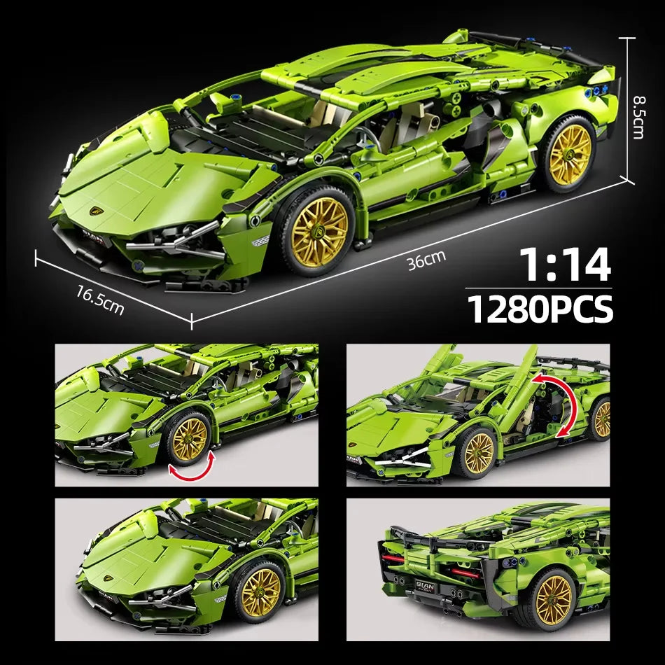 EZ ToylinX 1:14 Building Blocks Car MOC City Speed Car Luxury Auto Racing Vehicle with Super Racers Bricks Toys for Children Gift
