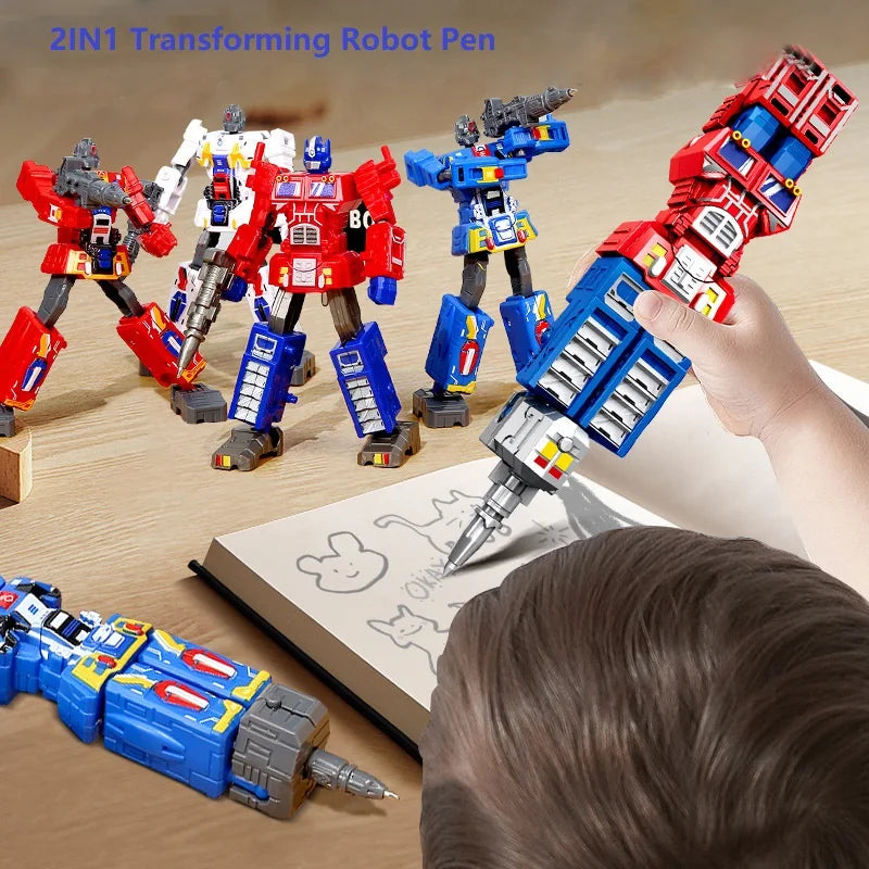 EZ Transformation Robot Toy Deformable Ballpoint Pen Children Toys Writing 2IN1 Educational Action Figure Model Toys for Kids Gift