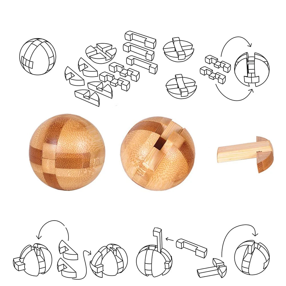 EZ Kids Children Adult Kong Ming Luban Lock 3D Handmade Bamboo Math Puzzles Brain Teasers Educational Finger Toy Birthday Xmas Gift