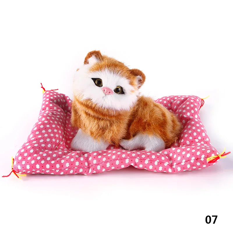 EZ Brand New Simulation Animal Doll Plush Sleeping Cats Toy With Cushion Can Speak Out with Sound Kids Gift Stuffed Desk Ornament