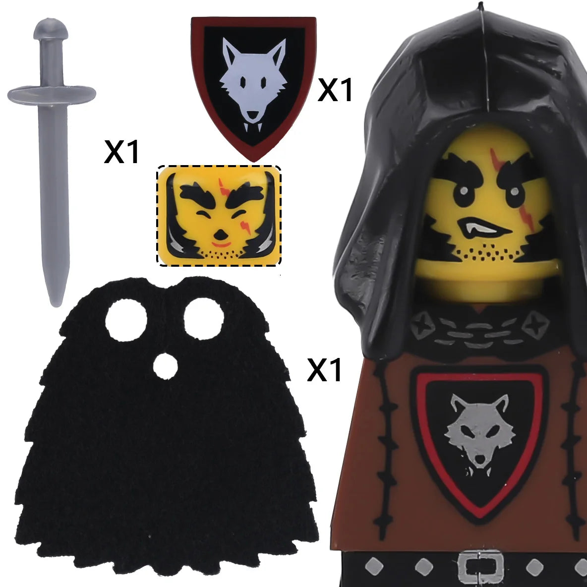 EZ MOC Castle Wolf Knights Figures Building Blocks Medieval Militray Soldiers Guard Ranger Warrior Shields Cape Weapons Bricks Toys